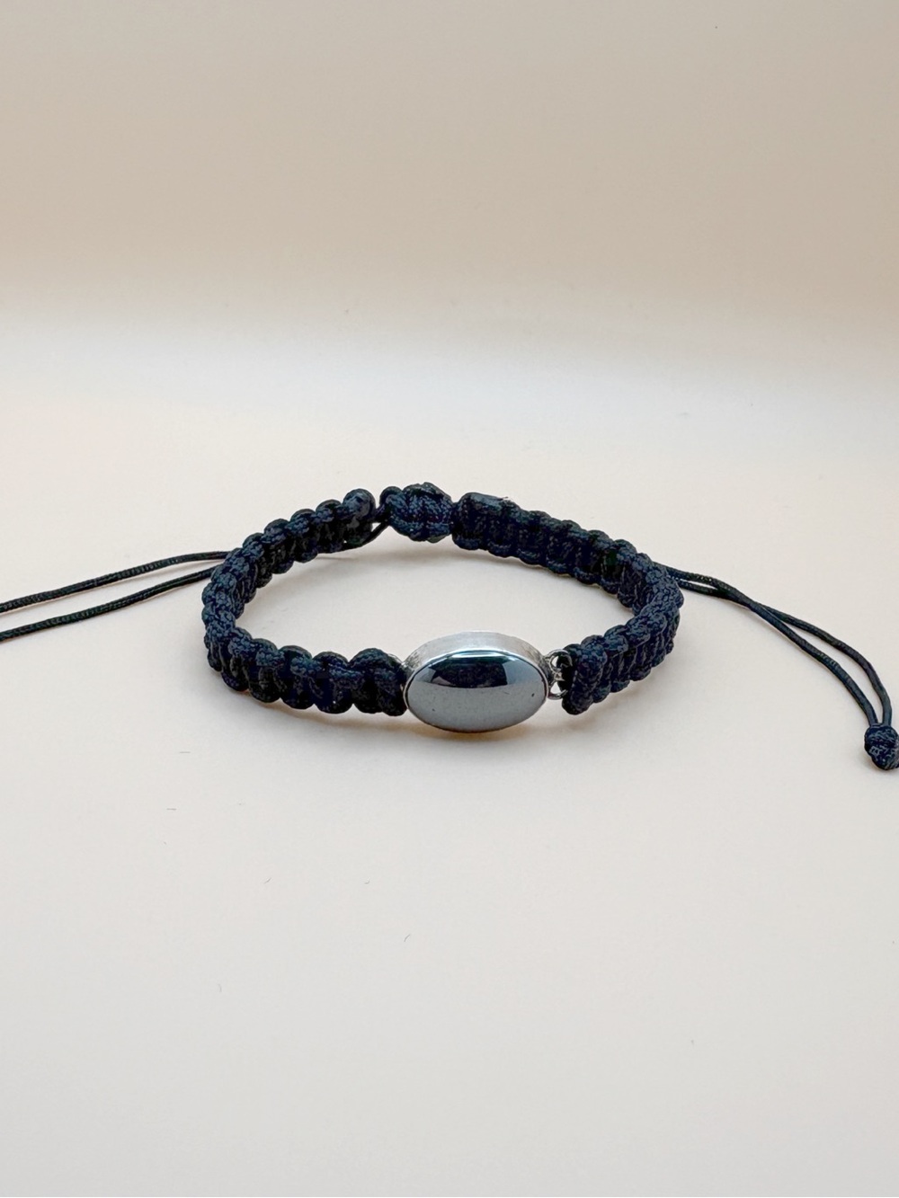 Handmade Macrame Hematite Bracelet- Black Cord
